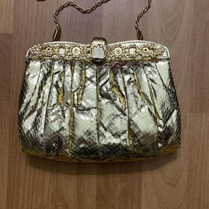 Vintage Shals Inter’l Gold Metallic Patent Leather Crossbody Evening Clutch Bag